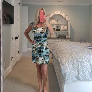 CONNECTED APPAREL TEAL, GREEN AND WHITE DRESS - SIZE 6